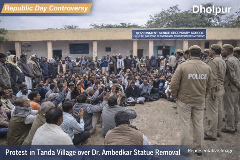 मनियां क्षेत्र के टांडा गांव में गणतंत्र दिवस समारोह के दौरान विवाद, बाबा साहेब की प्रतिमा हटाने का आरोप