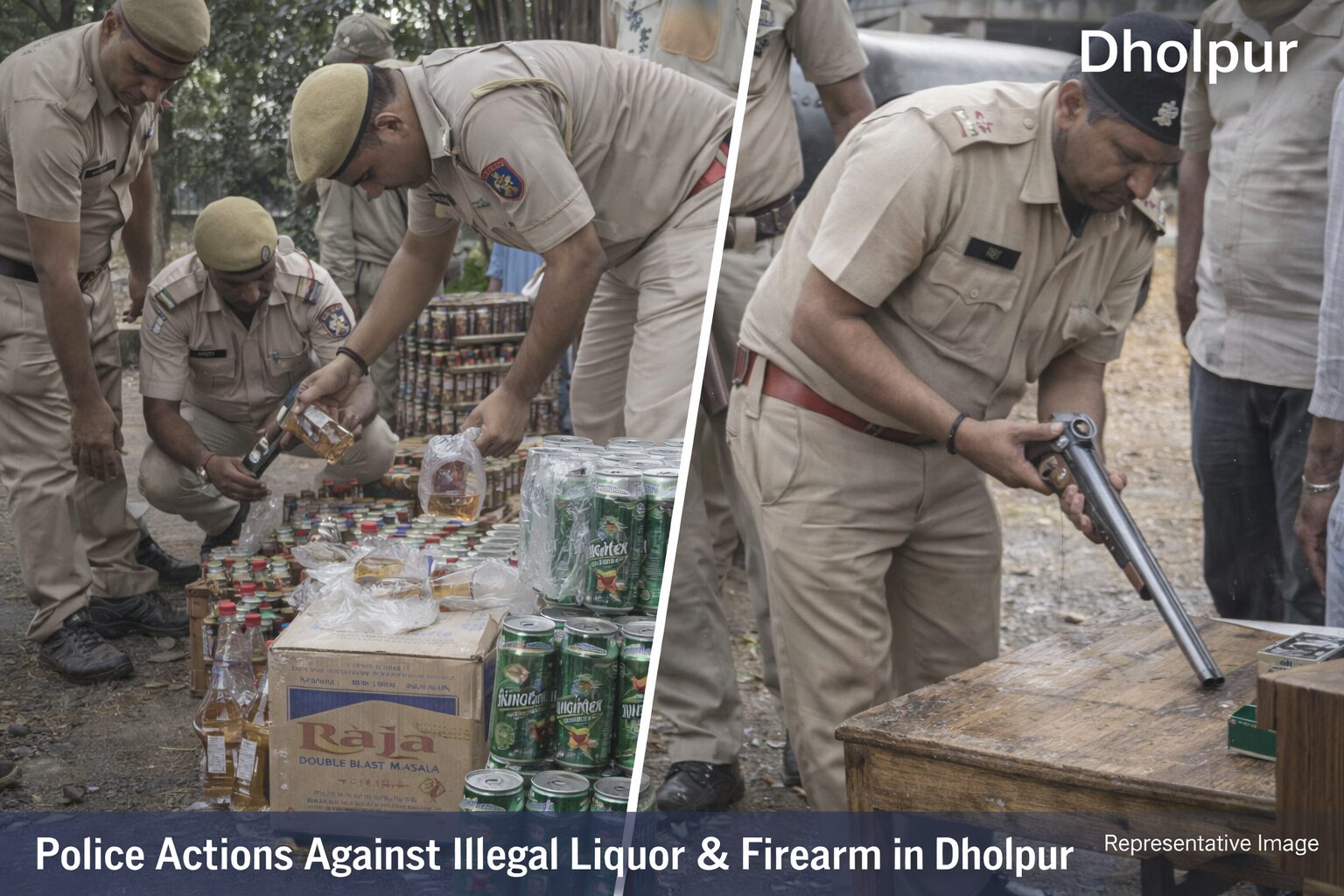 धौलपुर में अवैध गतिविधियों पर पुलिस की दोहरी कार्रवाई, अवैध शराब और हथियार के साथ दो आरोपी गिरफ्तार