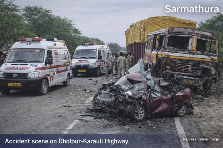 सरमथुरा क्षेत्र में भीषण सड़क हादसा, ट्रक-कार टक्कर में एक दर्जन से अधिक घायल