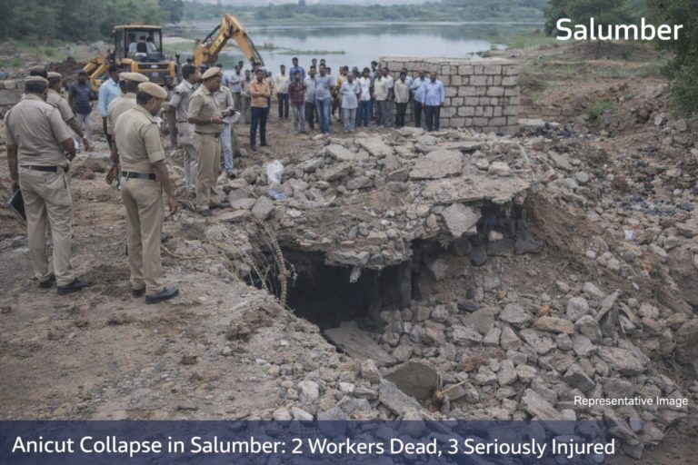 सलूम्बर में एनिकट निर्माण कार्य ढहने से दो मजदूरों की मौत, तीन गंभीर घायल