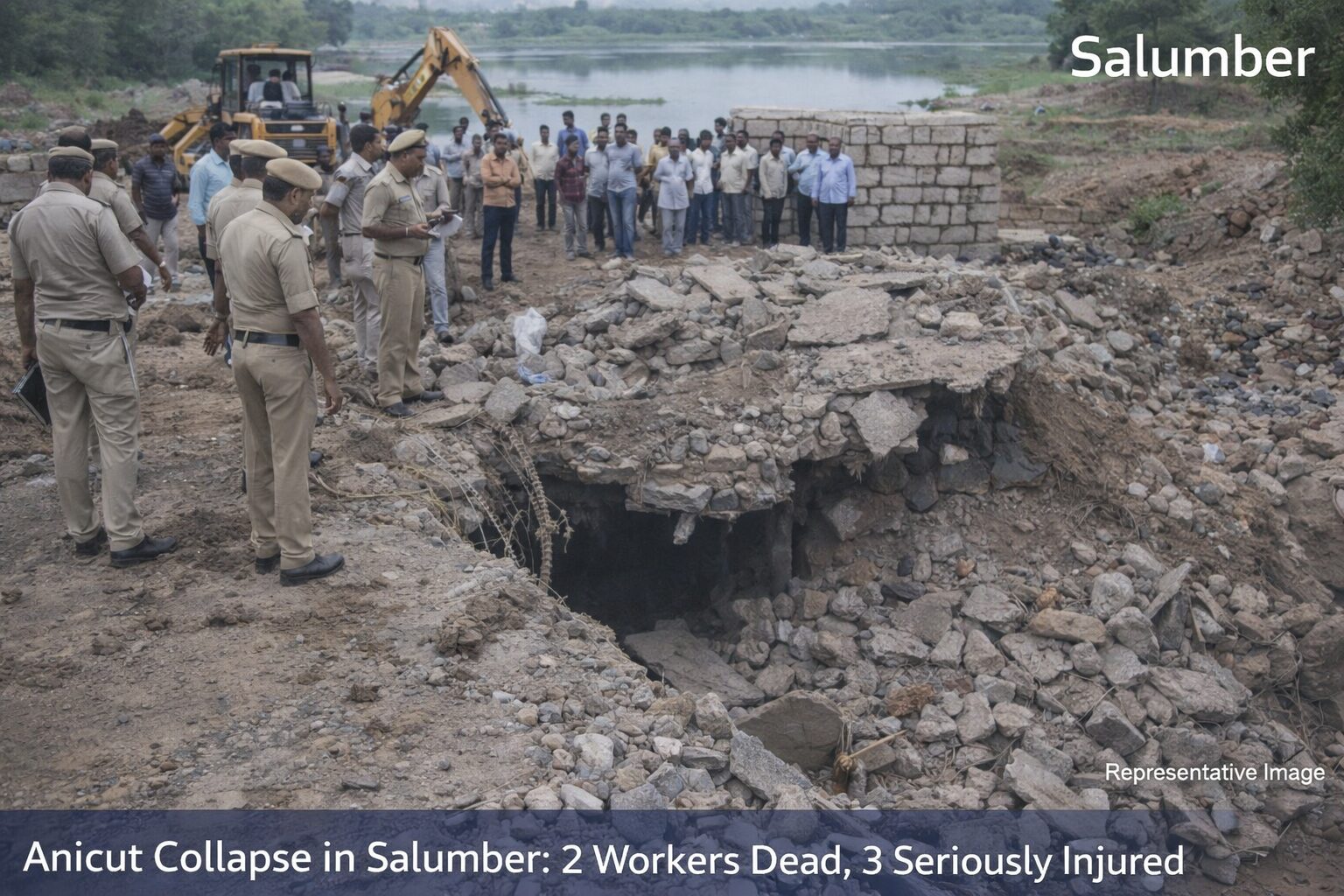 सलूम्बर में एनिकट निर्माण कार्य ढहने से दो मजदूरों की मौत, तीन गंभीर घायल