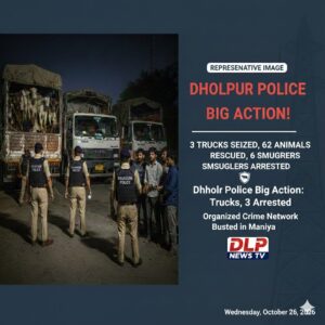 धौलपुर पुलिस की बड़ी स्ट्राइक: मनियां में पशु तस्करी के 3 ट्रक जब्त, संगठित अपराध में 6 तस्कर गिरफ्तार