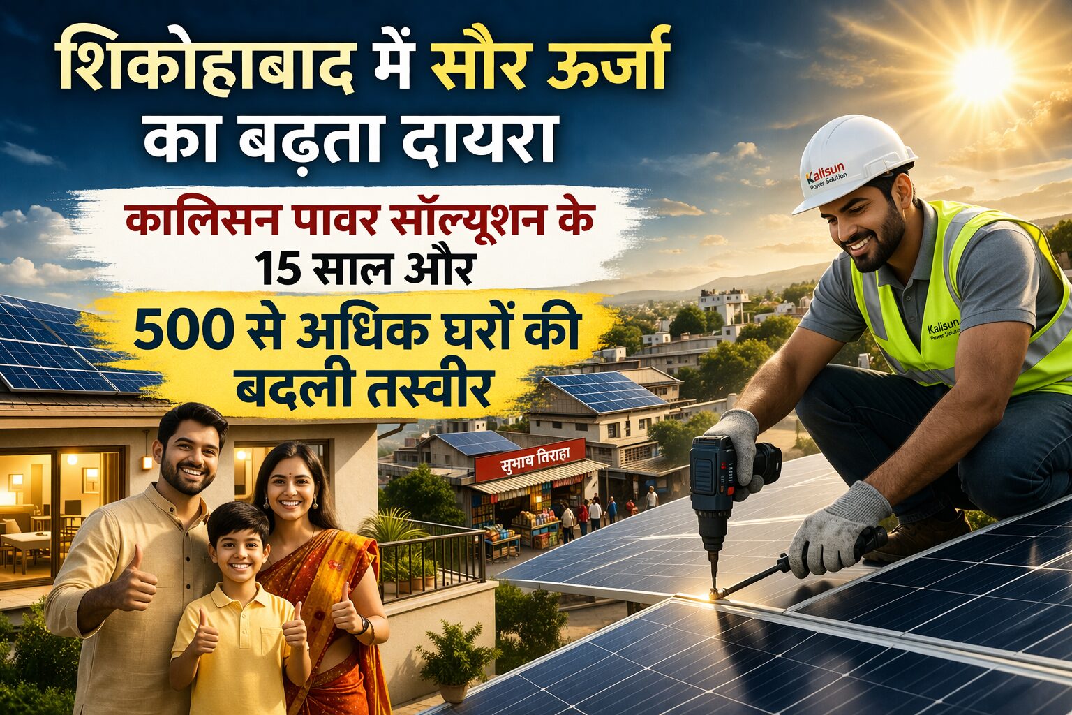शिकोहाबाद में सौर ऊर्जा का बढ़ता दायरा — कालिसन पावर सॉल्यूशन के 15 साल और 500 से अधिक घरों की बदली तस्वीर
